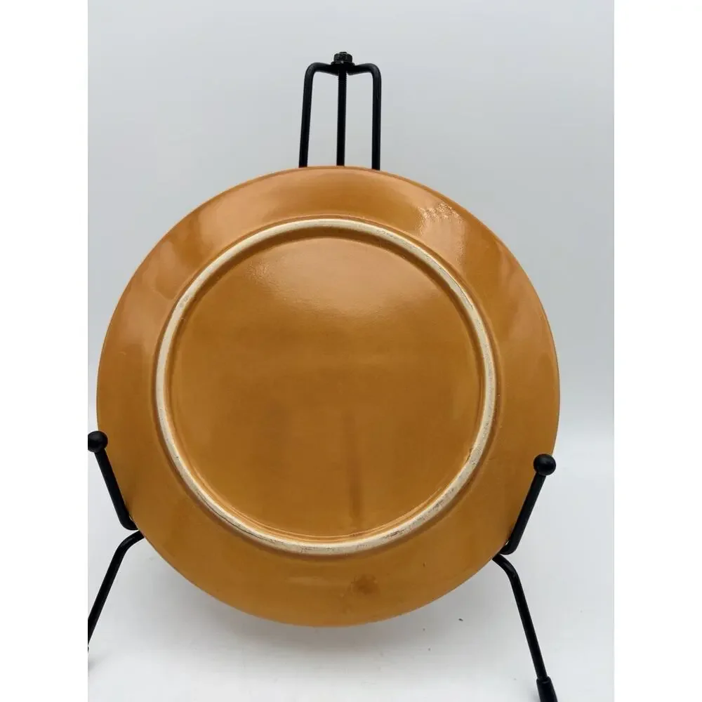 Ceramic Decorative trivet Farm Scene Pumpkin Patch Brown Multicolor Round Glossy